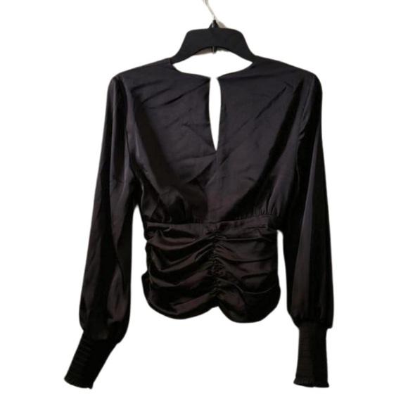 BAR III V-Neck Ruched Blouse size 0 Cupid Button Closure Long Sleeve black - Picture 13 of 15